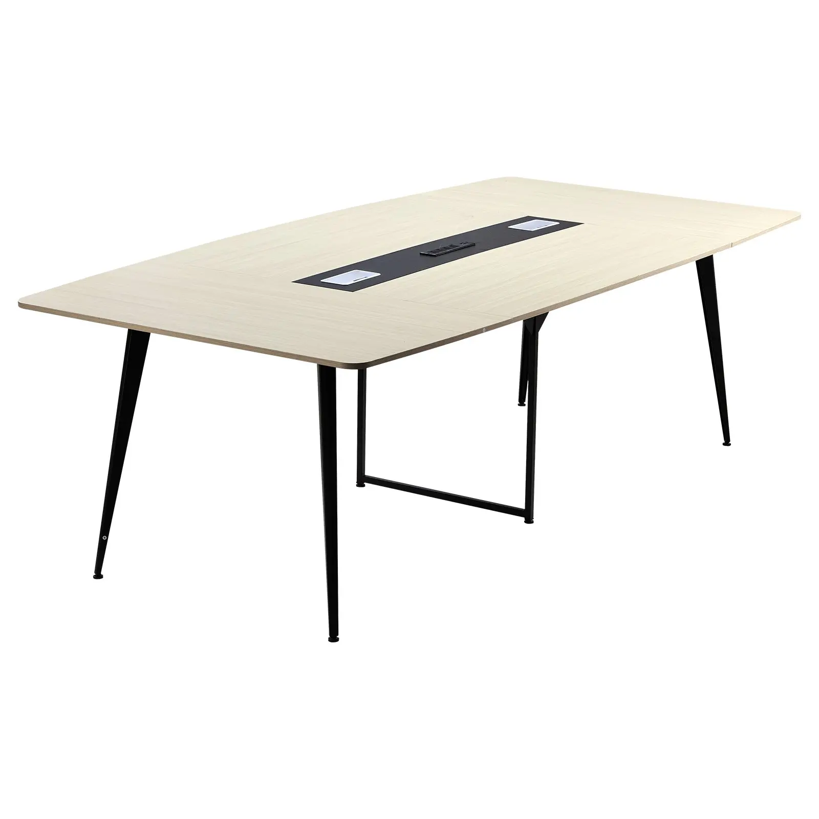 VEVOR 8 ft Boat Shaped Conference Table, Modern Office Desk with Metal Legs & Charge Station, Seats 10, for Boardroom & Conference Room, Assembly Required