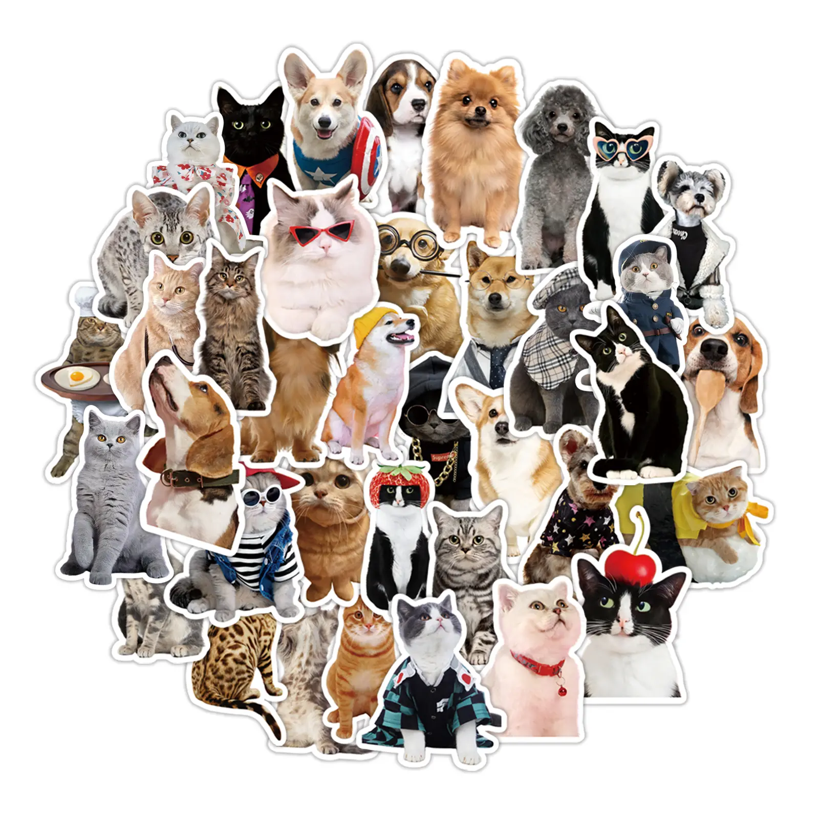 100 PCS Cute Cat & Dog Adhesive Vinyl Stickers - Fashion Peeking Animal Waterproof Decals, Aesthetic DIY Scrapbooking Accessories for Laptop, Water Bottle, Cellphone Casing, Devices, Skateboard