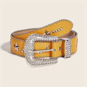 1pc Men'S Punk Y2k Denim Rock Rhinestone Buckle Star Rivet Belt Suitable For Daily Travel bull  rider  buckle