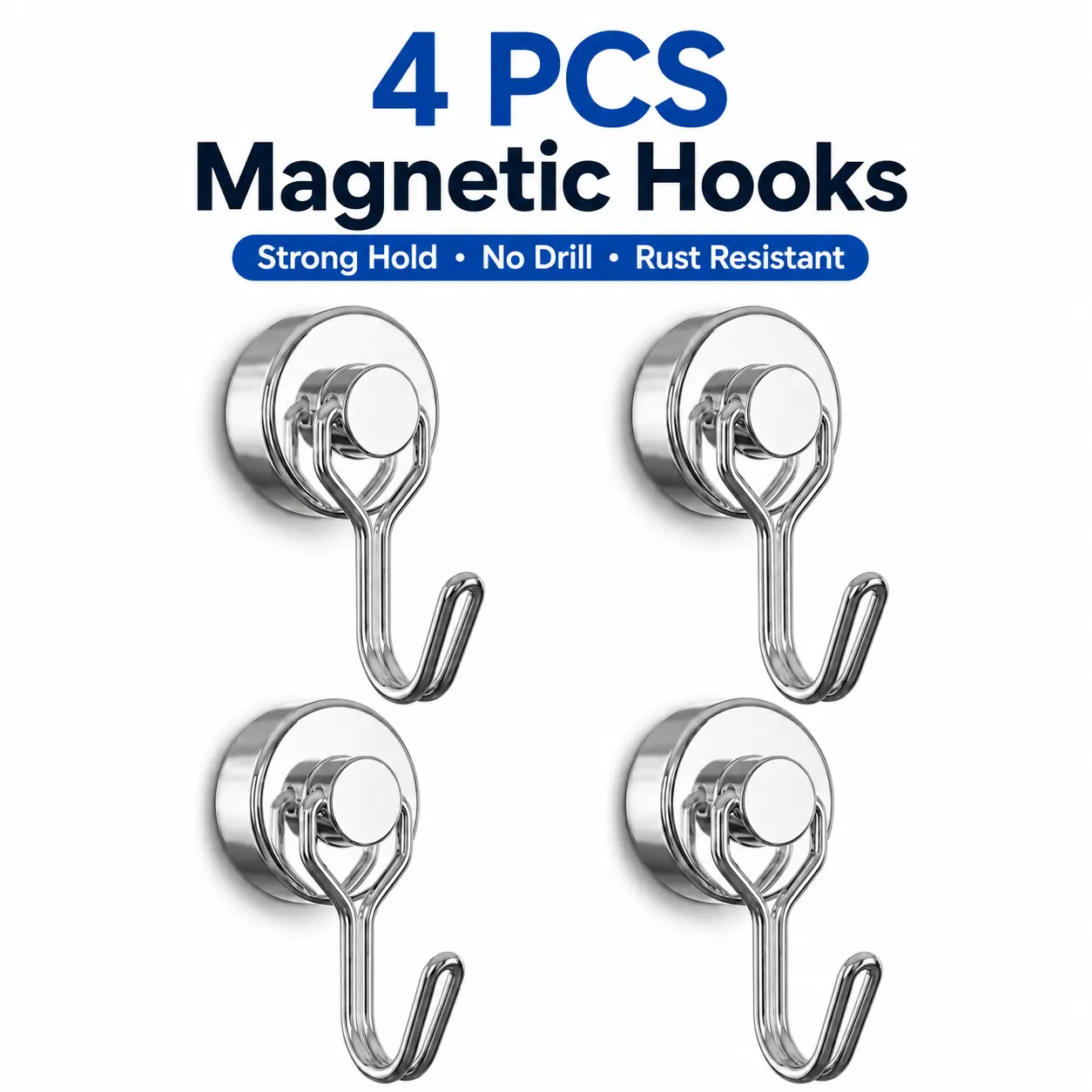 4PCS Heavy-Duty Magnetic Fridge Hooks Set - Strong Removable No-Drill Hangers for Home Organization, Metal Cabinets, Renters Organiser