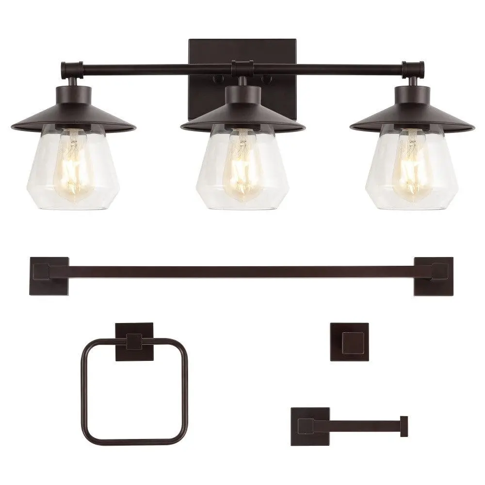 JONATHAN Y Avalon 26" 3-Light Farmhouse Cottage Vanity Light with Bathroom Hardware Accessory Set, Interior LED Fixture, Decorative Decor, Interior Led Lights, Decorative Light Decor