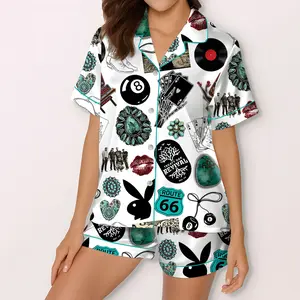 Cowgirl Cowboy Western Satin Pajama Set, Route 66 Rodeo Cowgirl PJs, Vintage Western Cow Boy Sleepwear, Country Western Loungewear, Turquoise Western Print Pajamas, Retro Americana Nightwear Gift for Her Him