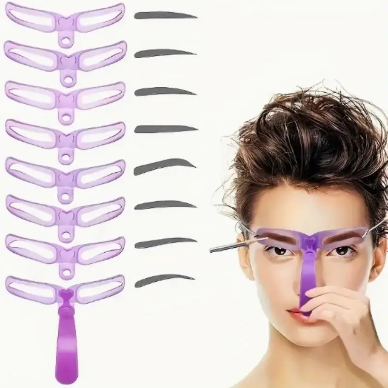 8 Piece Eyebrow Shaping Kit with Handle, Salon Quality Eyebrows at Home, Precision Reusable Templates, Includes Razor and Trimmer, Makeup Tool, Eyebrow Shaper, Eyebrow Styling Kit, Cosmetic Tools