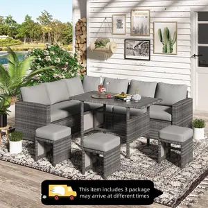 【Multiple packages arrived at different times】YODOLLA Furniture Set, 7 Pieces Outdoor Sectional Sofa Conversation Set All Weather Wicker Rattan Couch Dining Table & Chair with Ottoman
