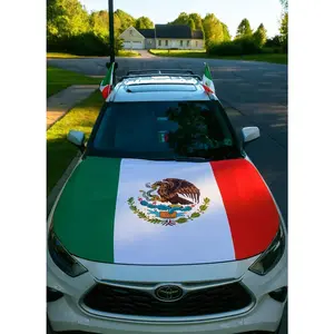 Mexican Flag Car Hood Cover, Patriotic Auto Hood Protector,Green, Red and White National Flag Design, Soccer Fans USA