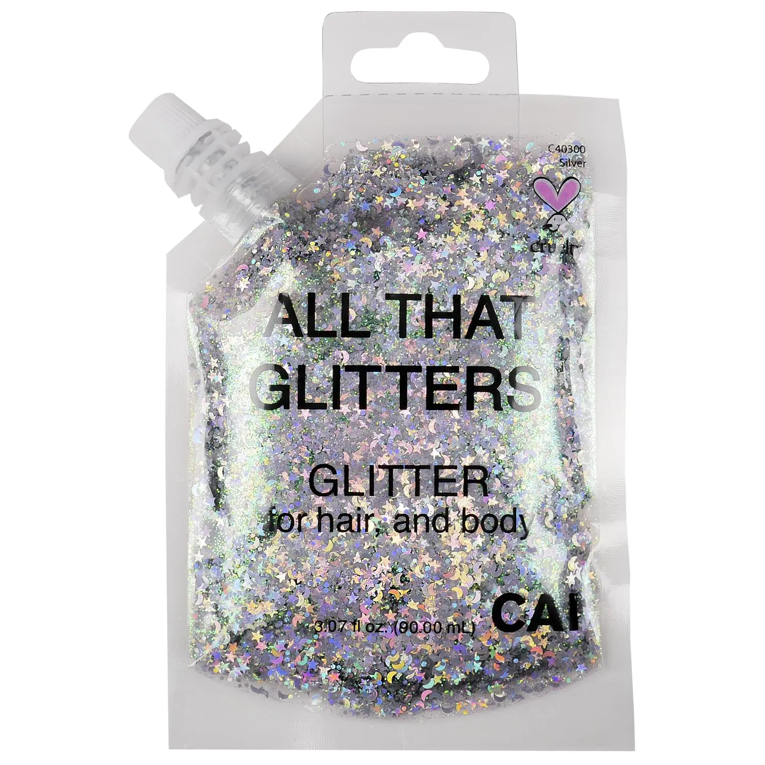 Glitter Gel Makeup- Face, Body & Hair (Moons Silver) Chunky Iridescent Holograph Stars & Moon, 3 oz | Cosmetic-Grade, Apply Without Glue, Easy to Take Off & Keep Skin Clean - for Concerts, Raves