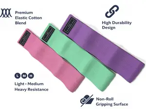 Fabric Resistance Bands Set 3 Pack Light Medium Heavy Workout Yoga Fitness