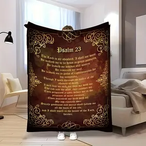 1pc Psalm 23 Flannel Throw Blanket – Soft, Warm, All-Season Religious Gift with Inspirational Scripture Design, Multi-Purpose for Home, Office, Camping & Travel-280GSM