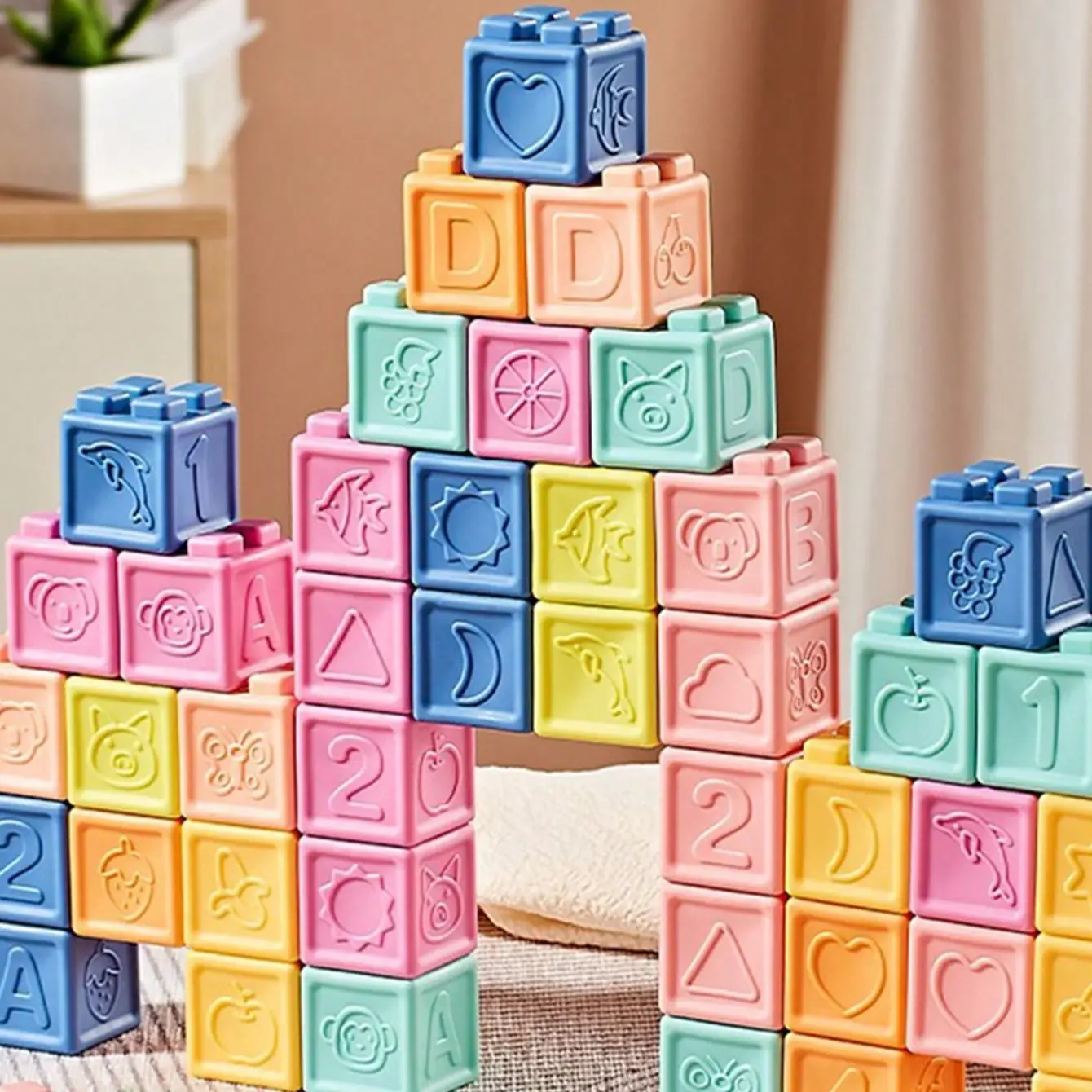 Soft Rubber Blocks for Early Education, Colorful Stacking and Nesting Toys, Grip Training, Hand-Eye Coordination Toy, Soft Texture