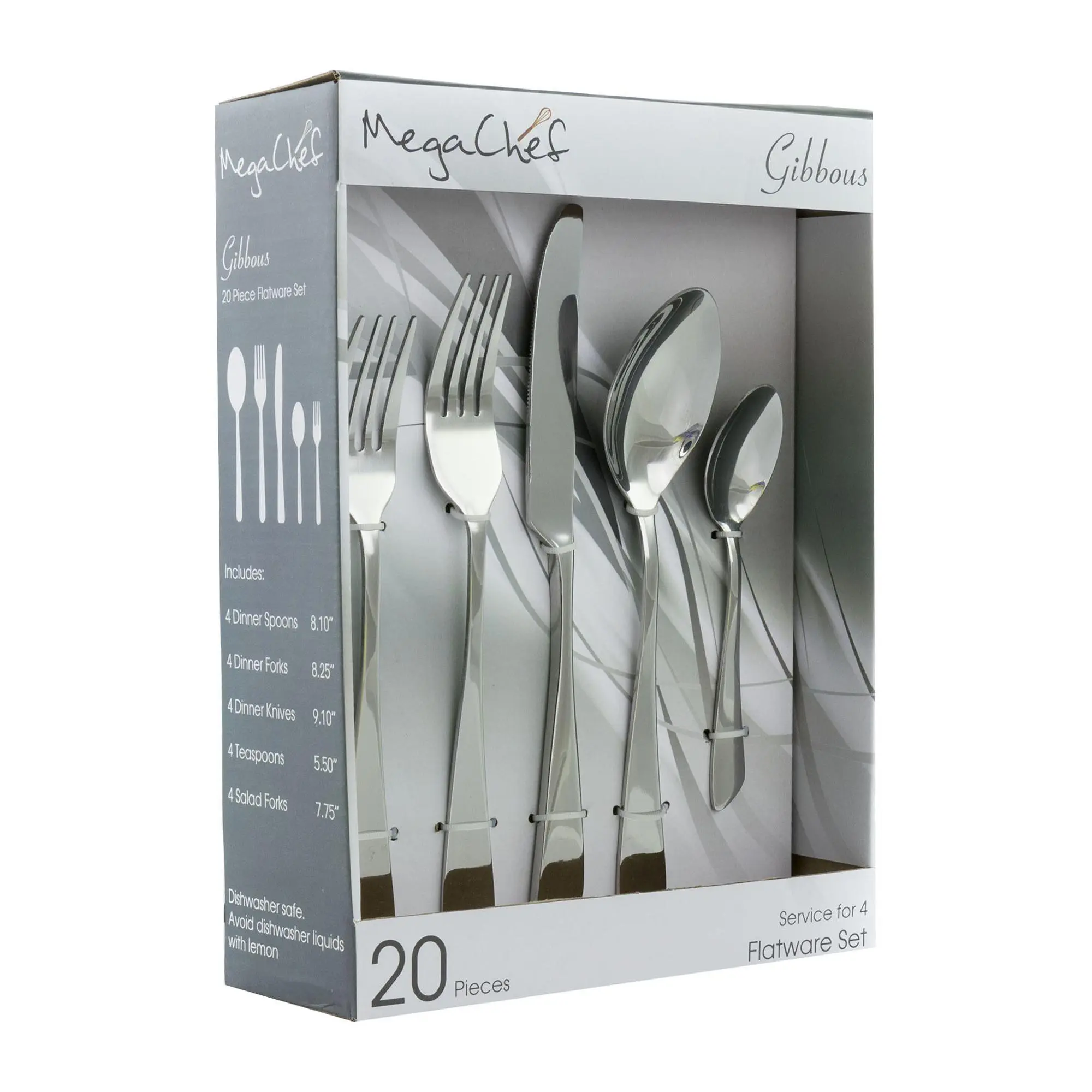 MegaChef Gibbous 20-Piece Flatware Utensil Setin Silver