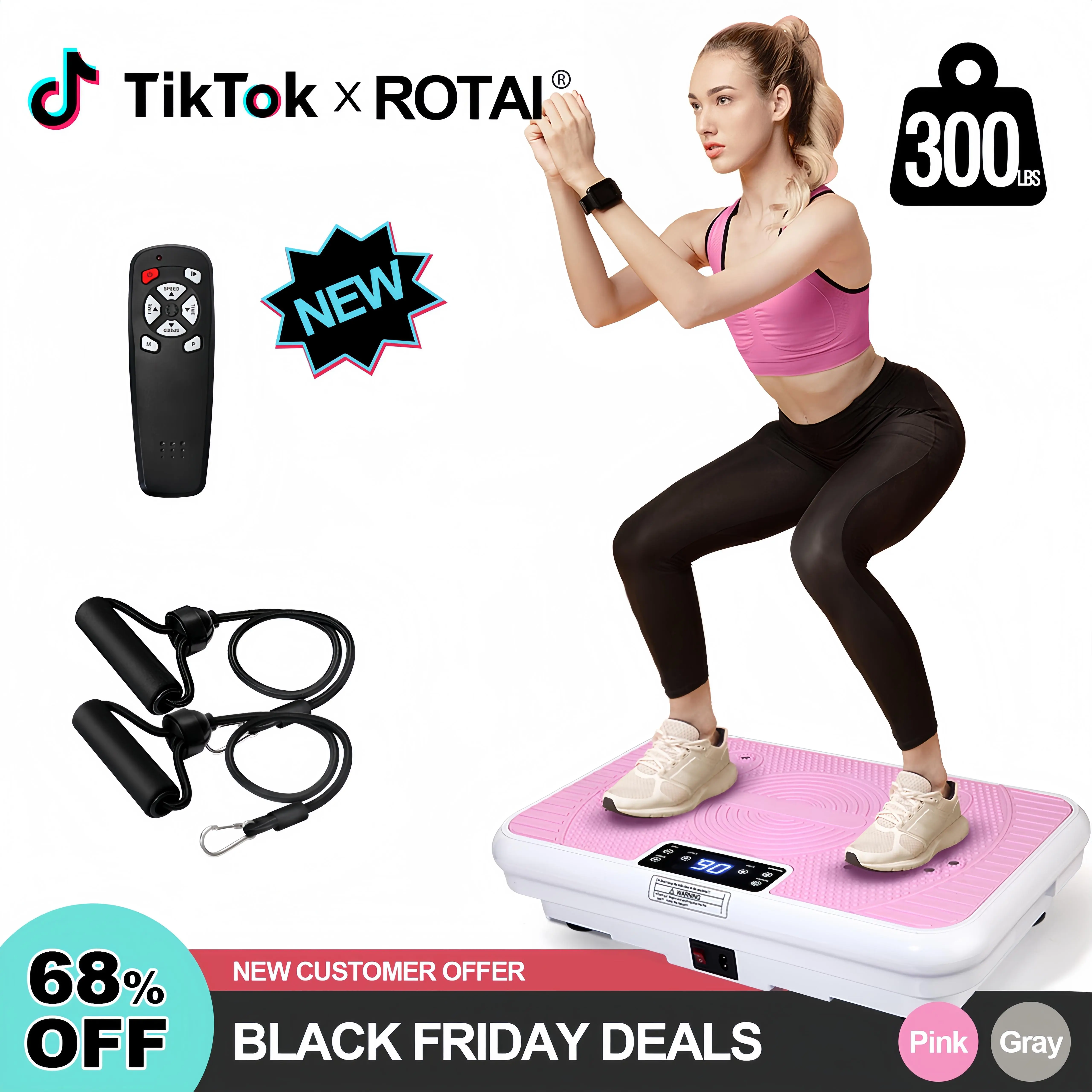 ROTAI Vibration Plate, Ultra-Slim Compact Home Gym Exercise Machine for Full-Body Workout & Lymphatic Drainage, 400 LBS Capacity with Resistance Bands, Vibration Plates