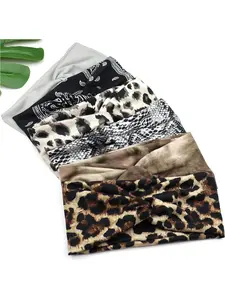 6pcs Boho Fashion Leopard Print Cross Hairbands Set, Comfortable Elastic Hairbands for Running Yoga Party Daily Wear, Zigzag Headband