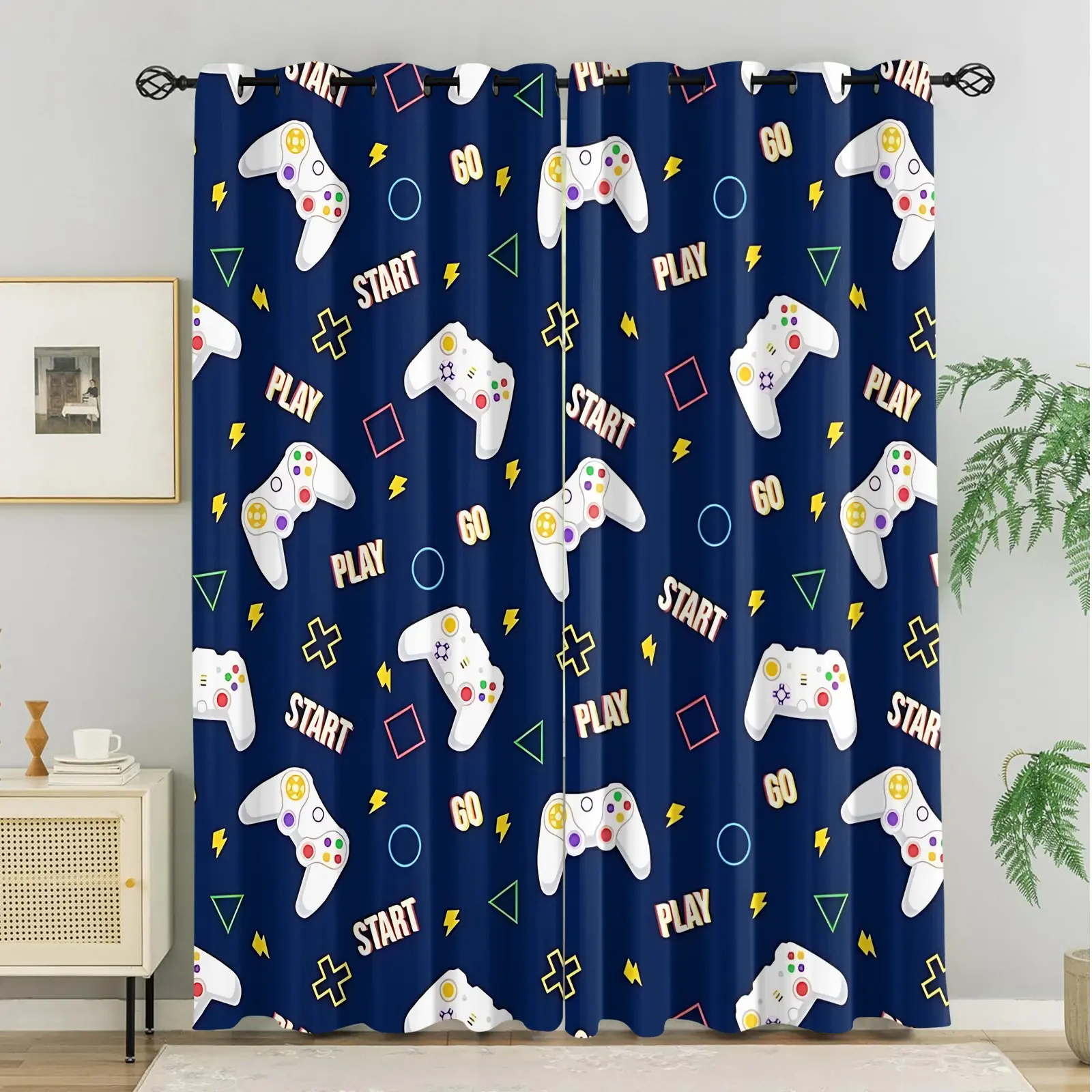 Gamer Controller Reducing Curtains, , All‑Over Print Gaming Drapes for Streaming Studio, Man Cave, Teen Boy Gamer Room Decor, Teen Boys Dorm, Apartment, Gaming Streaming Room Decor, 2 Panels