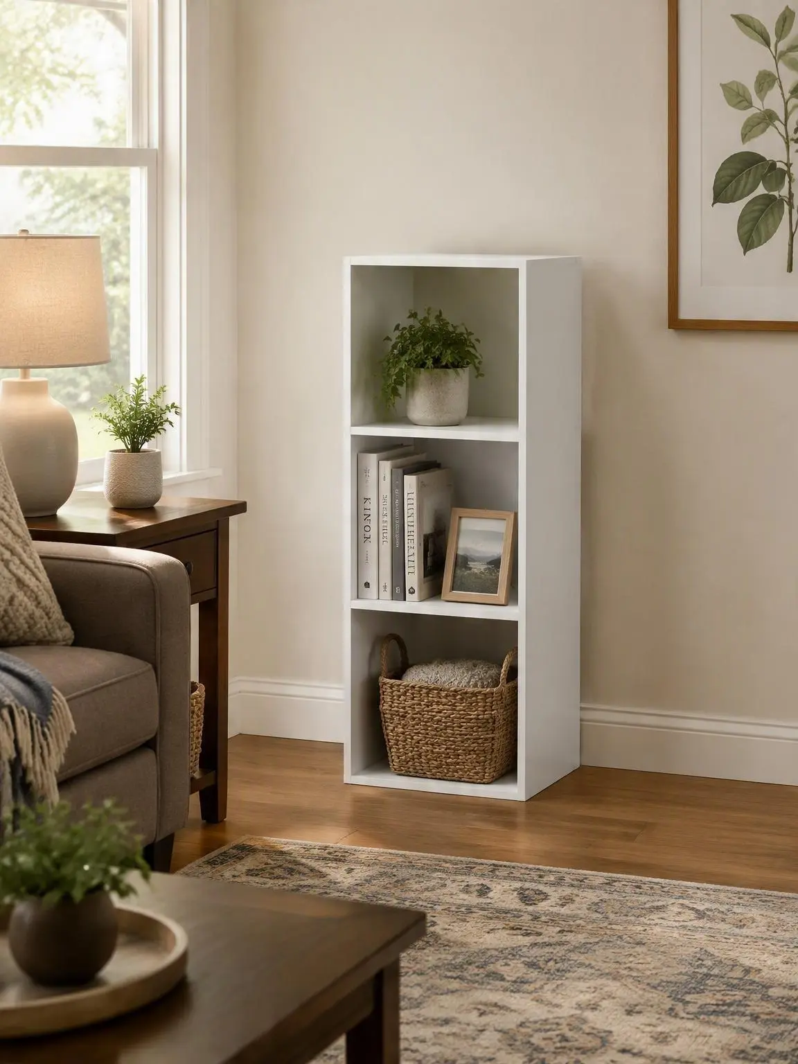 LUDER Compact 3-Cube Open Shelf Bookcase, 9.3" D x 12" W x 31.5" H, 3-Tier Book Holder with Easy Assembly, Modern White Bookshelf Storage for Living Room, Bedroom, and Home Office
