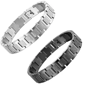 NO BRANDE Men's Stainless Steel Bracelet - Male Casual Trendy Jewelry for Daily Wear, Silver with Particles, Durable Black Plated & Carbon Fiber, Hidden Clasp, Jewelry Gift Box Included