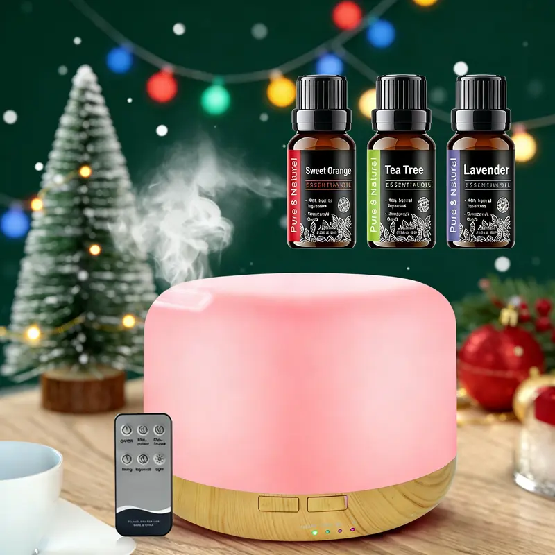 500ml 3-in-1 Ultrasonic Humidifier Aromatherapy Diffuser - Quiet Mist, 7-Color LED Nightlight, Remote Control, USB Rechargeable, Auto-Off Protection, Plastic Body - Aromatherapy Calm for Women's Bedroom, Home Office