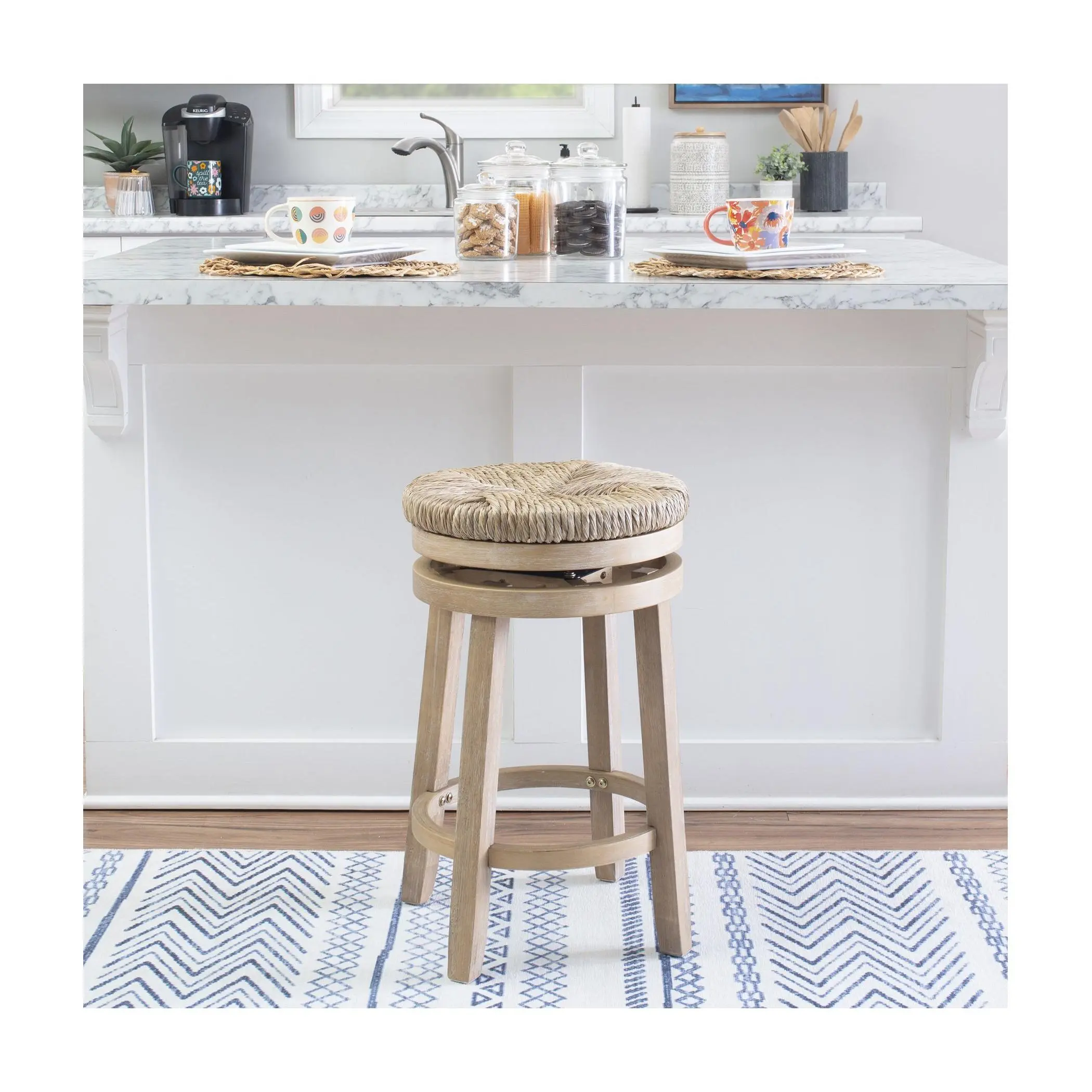 Linon Home Madison 25" Seagrass 360 Degree Swivel Stool