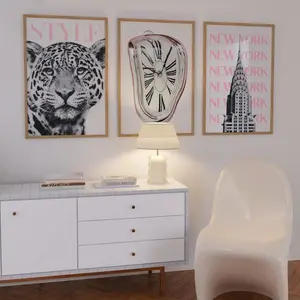 Set of 3 Pink Leopard Wall Art Black and White Prints Decor