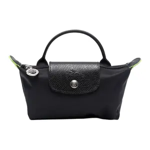 Longchamp Le Pliage Green 17 Short-Handle Nylon Gourmette Handbag for Women in Black