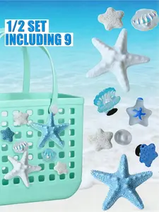 This 9-piece beach-themed perforated bag charm set features starfish and seashell designs (with snap closures). The waterproof, ocean-inspired decorative buckles are suitable for beach bags and tote bags,