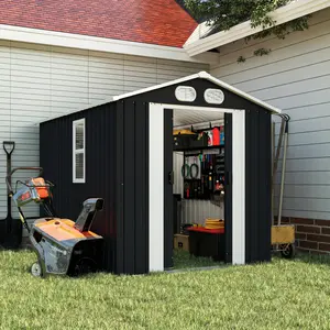 8x6 FT Outdoor Metal Storage Shed with Lockable Doors & Air Vents, Heavy Duty Tool Shed for Backyard, Garden & Patio