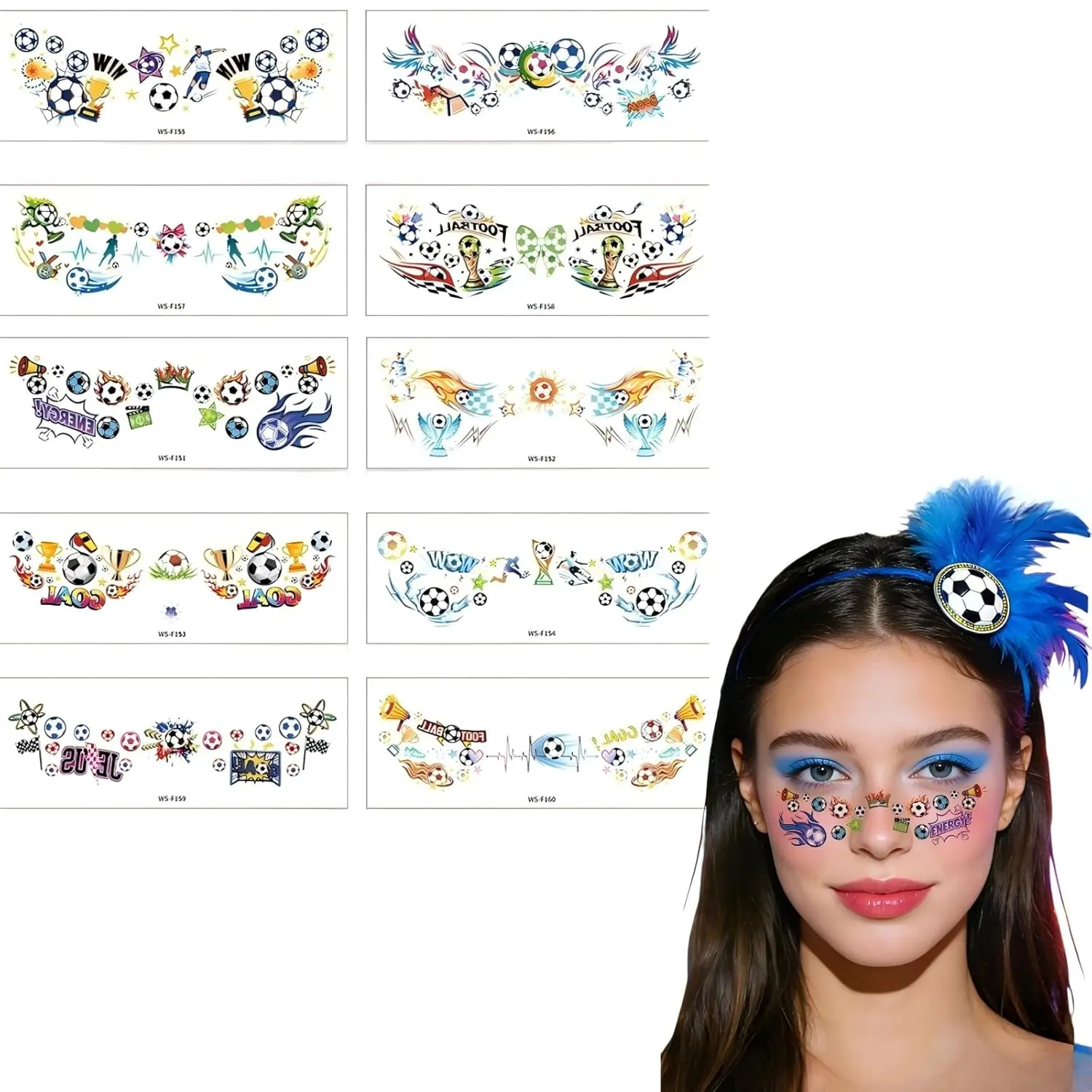 10-Sheet Luminous Soccer Temporary Tattoos - Sticker Pack Accessories, Football Fashion Watch Party Supplies for Football Fans, Star Temporary Tattoo Accessories, Tattoo Sticker Accessories, Temporary Tattoo Sheets Accessories