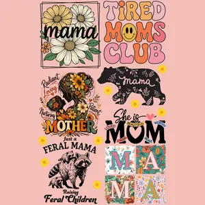 Mother's Day Gangsheet 1 Tired Moms Club Design with Floral and Animal Motifs for Special Occasions DTF Transfers Ready-to-Press for Tees Hoodies Totes and Gifts