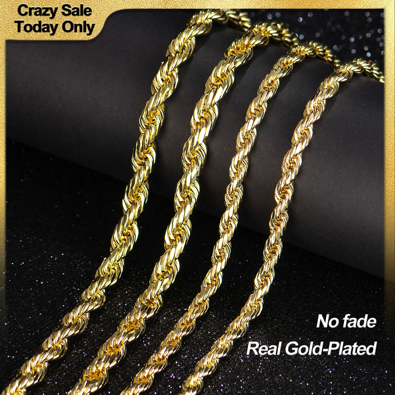 Holylegend 14K Real Gold-Plated Rope Chain Necklace for Women and Men,Upgraded Shine, Faceted Cut, Tarnish-Free, 6mm/8mm, 22"/24" Jewelry