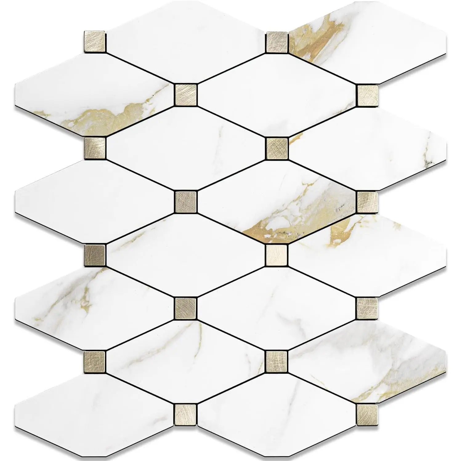 1 Sheet Peel and Stick Backsplash, Calacatta Golden Stick on  Composite Tiles Stikers, Self Adhesive Mixed Metal Backsplash for Kitchen, Bathroom, Fireplace, RV