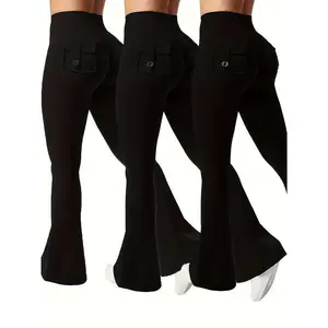3-piece set of women’s work pants with a high waist, quick-drying fabric, anti-roll design, and hip-lifting material, solid color GARMENTARY