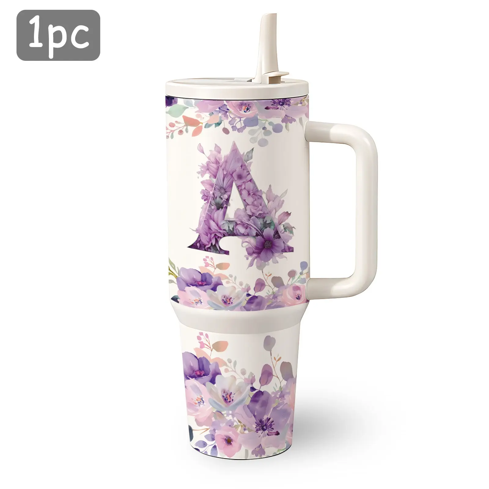 1 pc 40 oz Multicolor A-Z Letter Design, Double Wall Stainless Steel Tumbler, With Lid And Straw, Keep Warm 12h And ice 24h, Insulated, Wide Mouth design, Home Decoration Mug, For Home Kitchen Or Office Use, Unique Gift for Besties, Mom or Mothers'Day