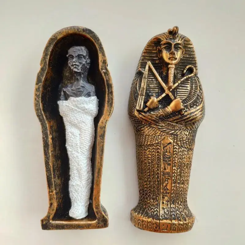Resin Ancient Egyptian Mummy Coffin Statue Sculpture, Miniature Model Decoration, Decoration Figure, Collectible Figurine for Aquarium Decor, Decorative Sculptures
