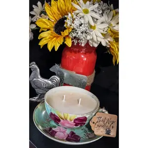 Soy Candle in Antique Hand-Painted Nippon Morimura Teacup, Clean & Fresh Scent, 6.95oz