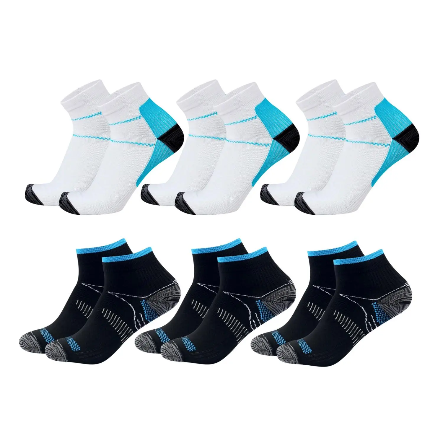6 Pairs Plantar Fasciitis Compression Socks for Women Men 15-20 mmHg Ankle brace Support Socks Arch Support Socks for Running Hiking Cycling Work, Breathable Moisture Wicking Sport Socks for Foot Pain Relief