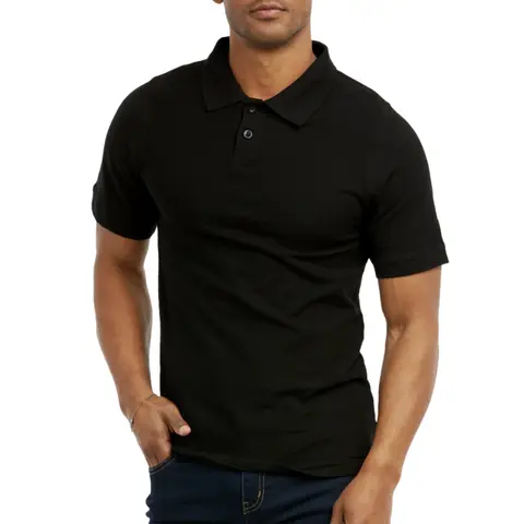 Men's Cotton Polo Shirt - S-3XL, Half Button Front, Short Sleeve, Regular Classic-Fit, Breathable Fabric, Stylish Big & Tall Plain Top for Day, Office, Golf Outdoor Casual Menswear