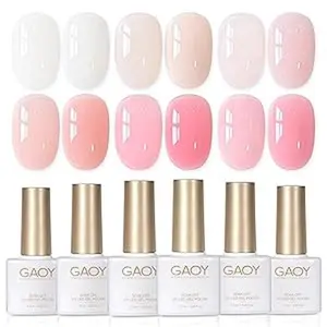 GAOY Rubber Base UV Gel Set, Jelly Builder Base Nail Gel Nude Sheer White Pink Christmas Gift Idea, 2-in-1 Soak Off Base Gel Nail Strengthener
