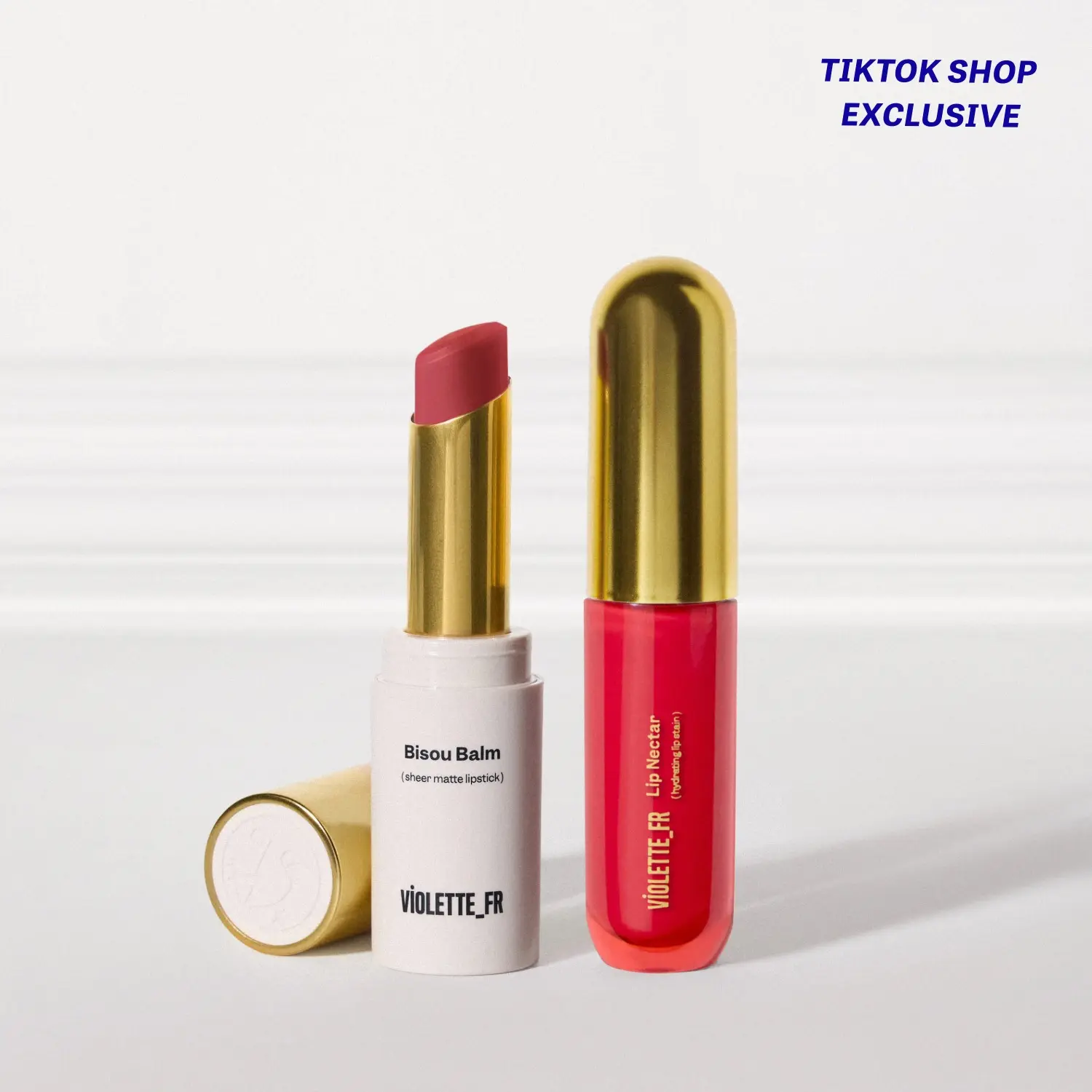 Rose Lip Duo - Bisou Balm Sheer Matte Lipstick + Lip Nectar Hydrating Lip Stain