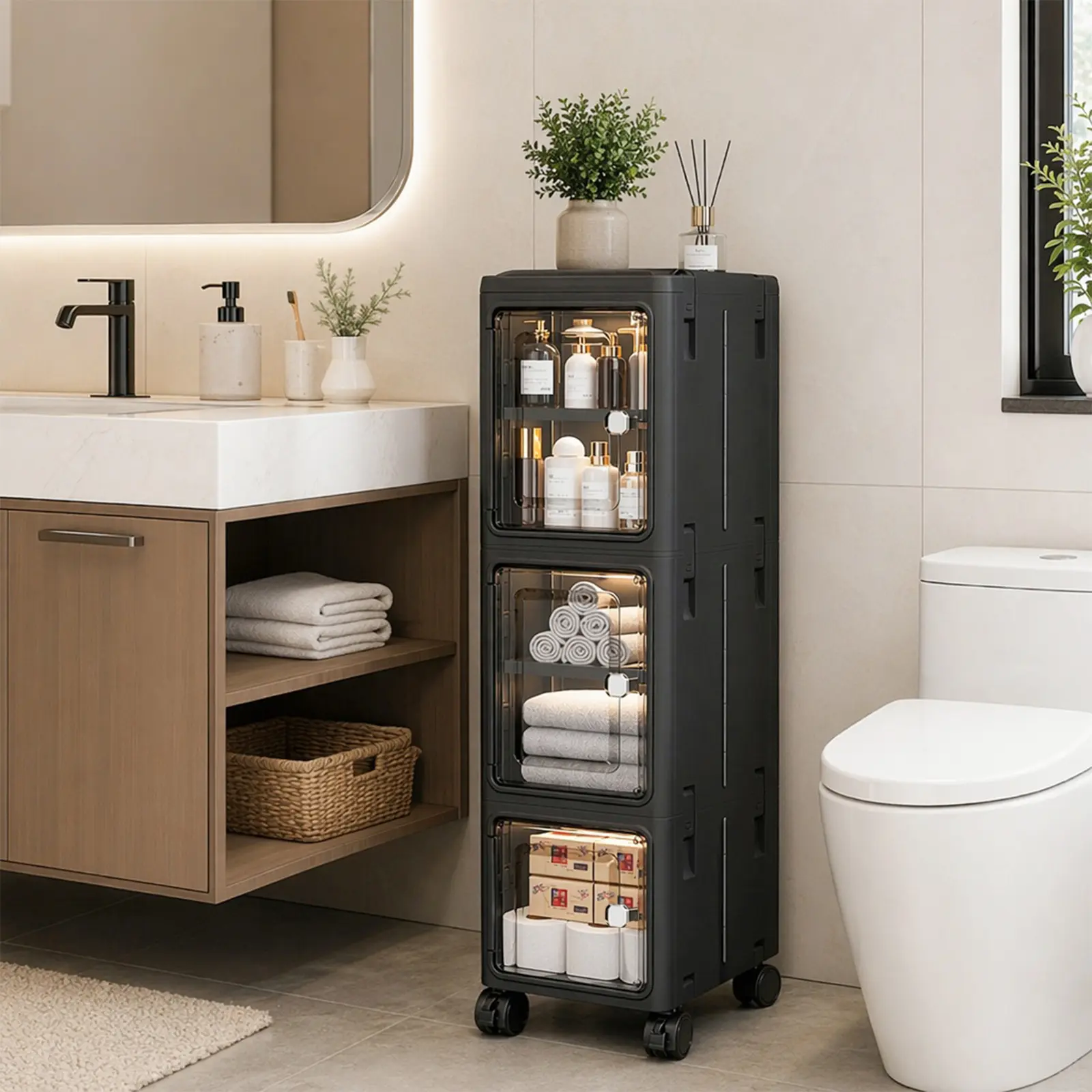 5-Tier Slim Narrow Rolling Storage Cabinet with Wheels & Adjustable Shelves, White Space-Saving Organizer for Bathroom, Kitchen, Laundry & Small Spaces