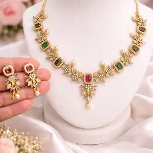 AD multicolor necklace with earrings