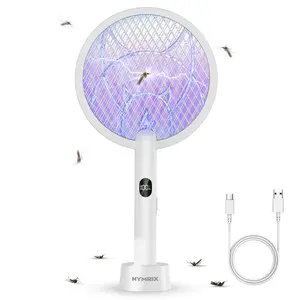 4100V Electric Fly Swatter 1800mAh USB Rechargeable Bug Zapper Racket with Purple Light, Safe Indoor Pest Control & Kitchen Gift
