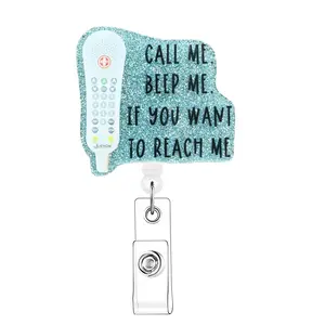Funny Telephone & Slogan Design Retractable Badge Reel, 1 Count Portable Name Badge Holder with ID Clip for Nurse Doctor Student Volunteer Employee, Retractable Badge Scroll