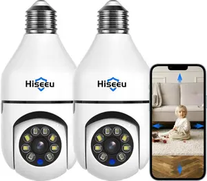 Hiseeu Wireless WIFI Light Bulb Camera, Full Color Night Vision, 2-Way-Audio,  Motion Detection and Alarm,Work with Alexa,SD/Cloud Storage,  WiFi Bulb Camera camara  para