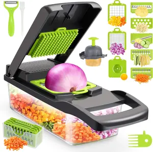 Vegetable Chopper, Multifunctional 13-in-1 Food Choppers Onion Chopper Vegetable Slicer Cutter Dicer Veggie chopper with 8 Blades,Colander Basket,Container for Salad Potato Carrot Garlic