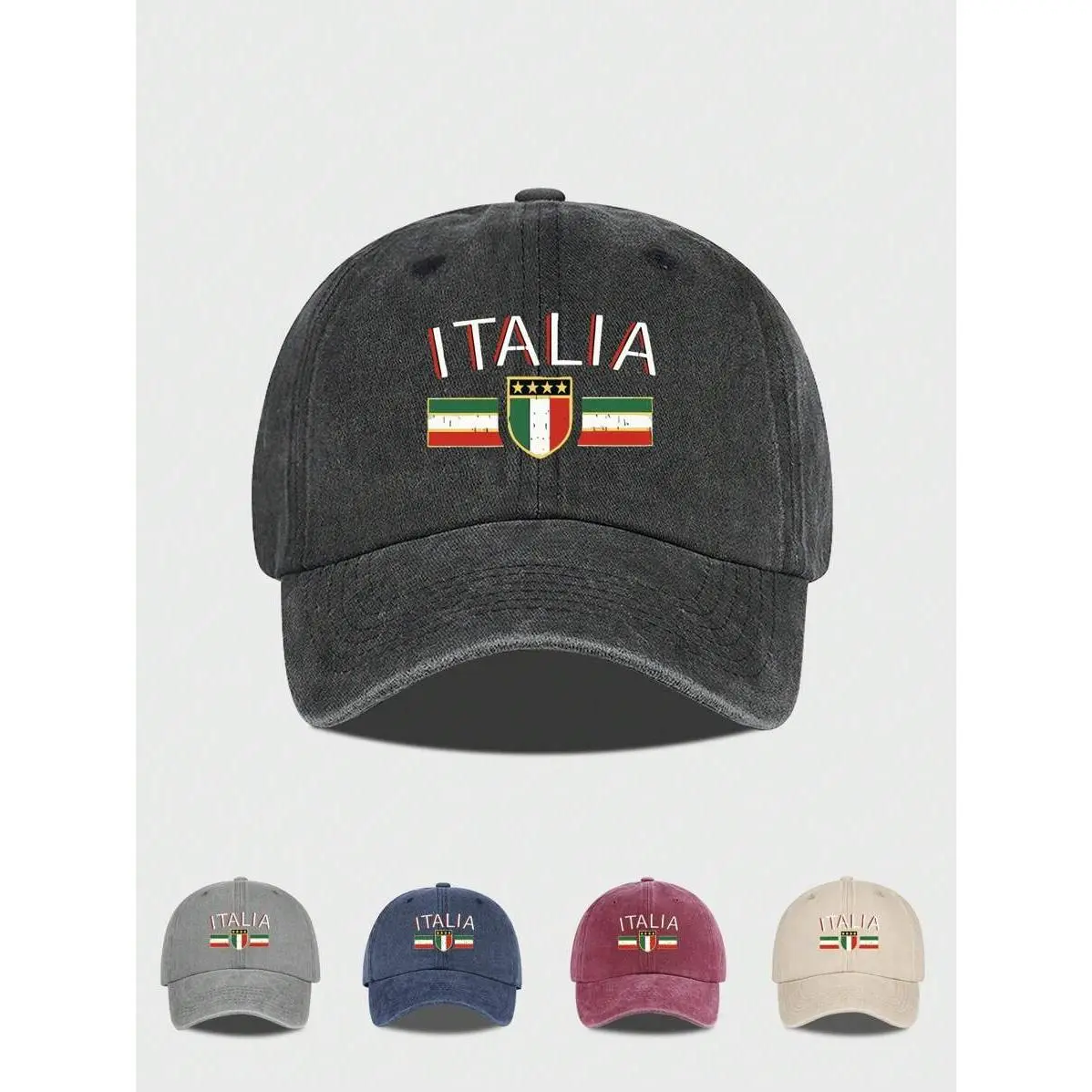 Spring/Summer New Italian Flag Print Baseball Cap, Retro Washed Soft Top Snapback Hat, Classic Fashion Suitable For Italian Patriot, Adjustable Size For Men And Women, Suitable For Daily Wear