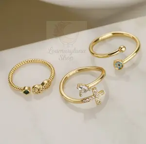 Loumaryluna Shop Anillo Infinito Abierto Oro Laminado 18K / Infinity Shape Copper Plating Inlay Zircon 18k Gold Plated Open Ring