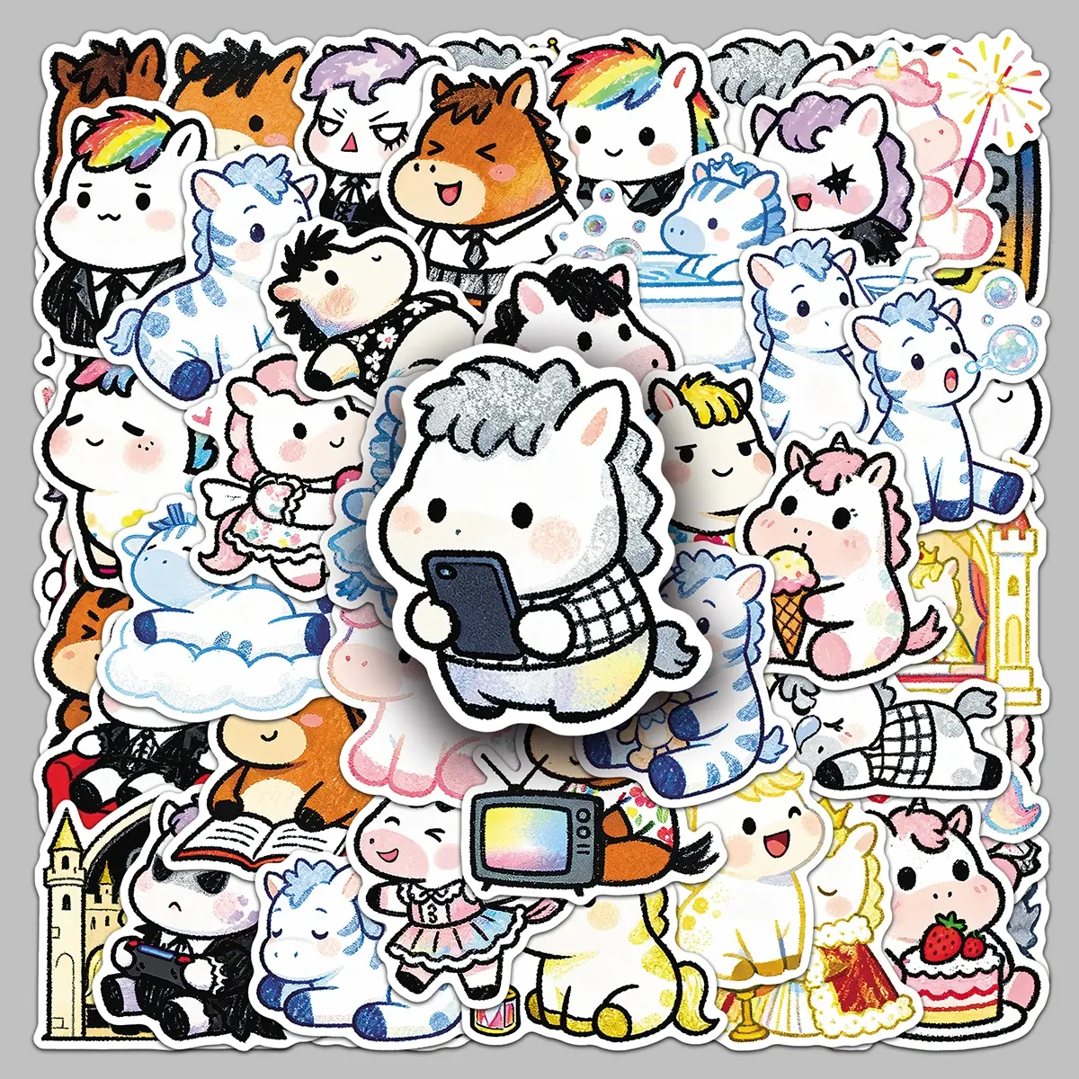 50 pcs cute cartoon pony cute rainbow horse creative stickers scooter car handbook personality stickers