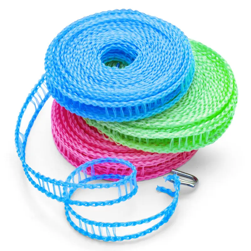 3-Pack Windproof Nylon Clothesline - Adjustable 5m/16.4ft Drying Rope (Pink, Blue, Green) - Portable Laundry Accessory for House, Laundry Room, Outdoors, Fishing, Room Accessories