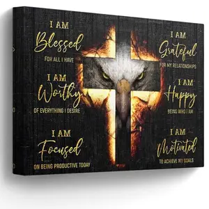 Christian Bald Eagle Canvas Wall Art Framed Motivational Quotes Painting for Office Bedroom Bathroom Living Room Spiritual Decor Religious Pictures Gifts