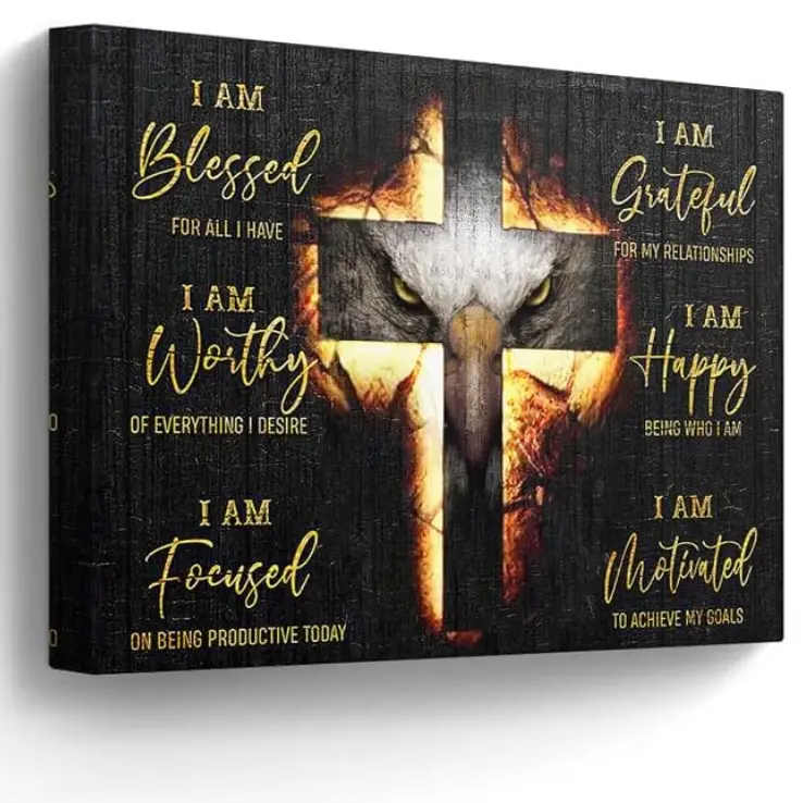 Christian Bald Eagle Canvas Wall Art Framed Motivational Quotes Painting for Office Bedroom Bathroom Living Room Spiritual Decor Religious Pictures Gifts