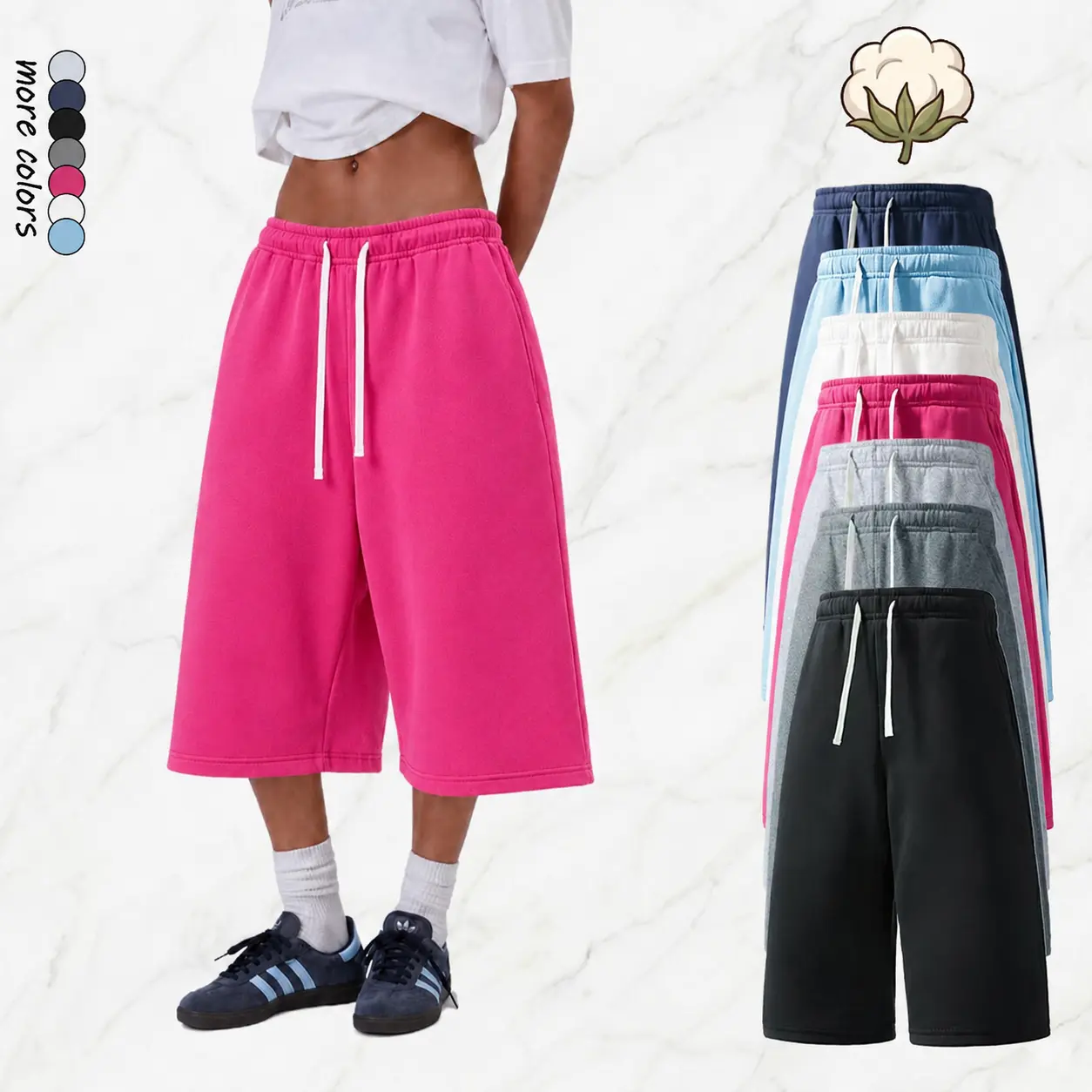Women's Minimalist Solid-Color 3-Quarter Cotton Bottoms Shorts, 1 Piece, Breathable Drawstring Waistband with Pockets, Machine Washable, Activewear Sportswear Athletic for Everyday Casual Wear, Summer Vibes, Basic